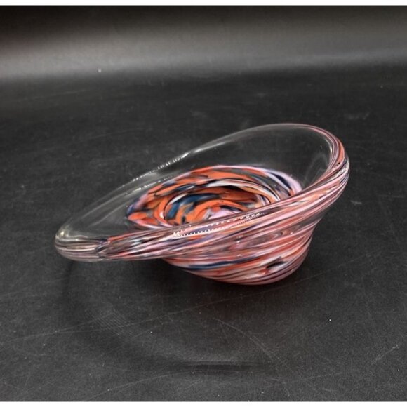 Art Glass Round Shaped Paperweight Paper Clip Holder End Of Day Abstract - Picture 4 of 10